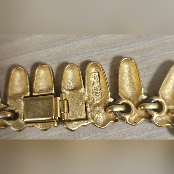 Vintage EDWIN PEARL Link Circle Spike Necklace Gold Tone Etched E. Pearl - Picture 10 of 12